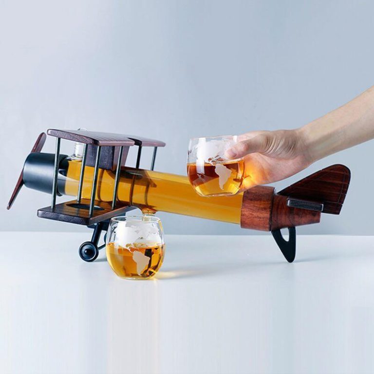 Airplane Whiskey Decanter With 2 Globe Wine Glasses Set Wizzgoo 9323