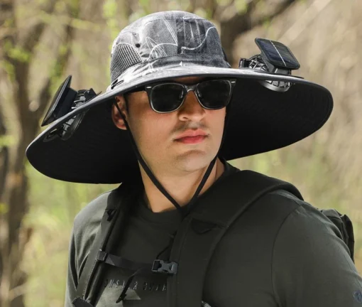 Wide Brim Solar Fan Outdoor Hat-Solar & USB Charging - Image 3