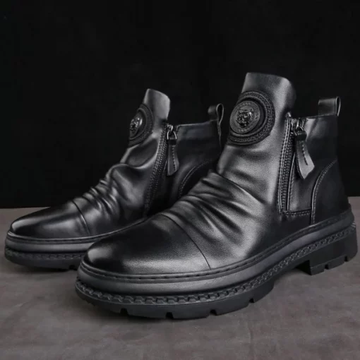 Italian Hand-embossed Zipper Martin Boots - Image 4