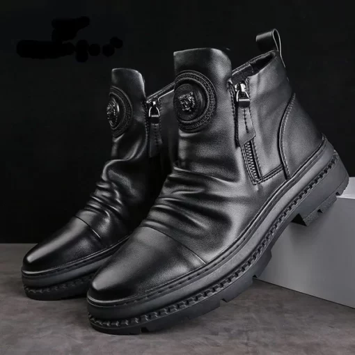 Italian Hand-embossed Zipper Martin Boots - Image 2