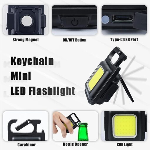 Seurico™ Portable Flashlight Keychain Mini LED Light Glare COB USB Charging - Image 8