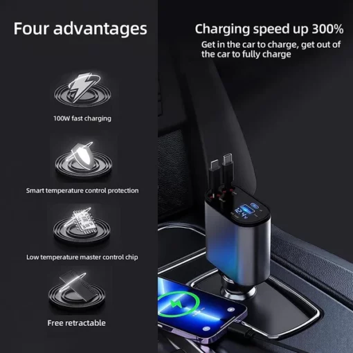 100W Fast Charge Retractable Car Charger - Image 4