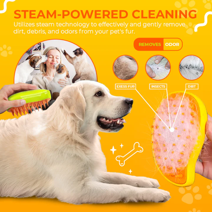 SteamCarePro Pet Grooming Steamy Brush with Care Oil [Veterinarian-Approved]