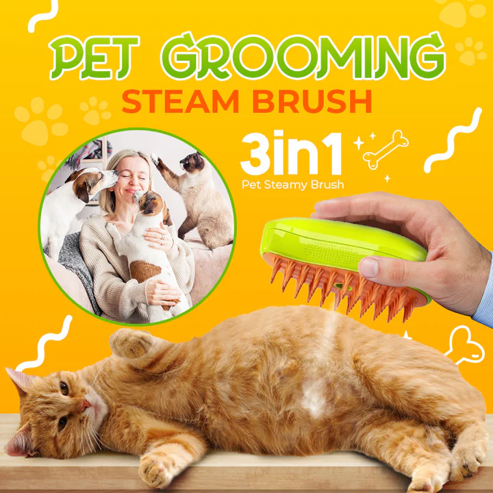 SteamCarePro Pet Grooming Steamy Brush with Care Oil [Veterinarian-Approved]