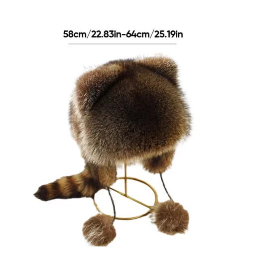 Cute Faux fur Raccoon Tail Parent-Child Plush Hat - Image 10