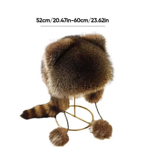 Cute Faux fur Raccoon Tail Parent-Child Plush Hat - Image 9