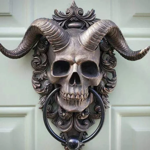 Horned Skull Statues Hanging Door Knocker