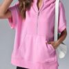 Oversized Casual Half Zip Short Sleeve Pullover Tops with Pockets
