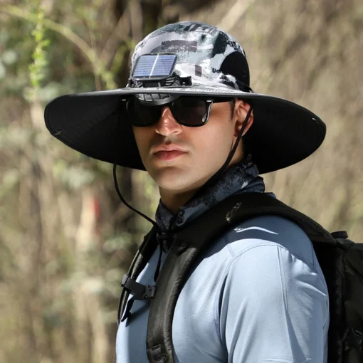 Wide Brim Solar Fan Outdoor Hat-Solar & USB Charging - Image 14