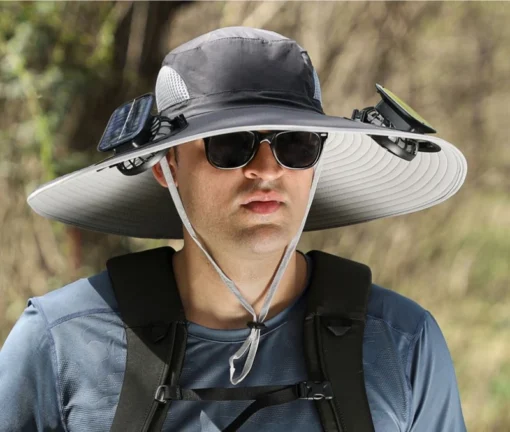 Wide Brim Solar Fan Outdoor Hat-Solar & USB Charging - Image 13