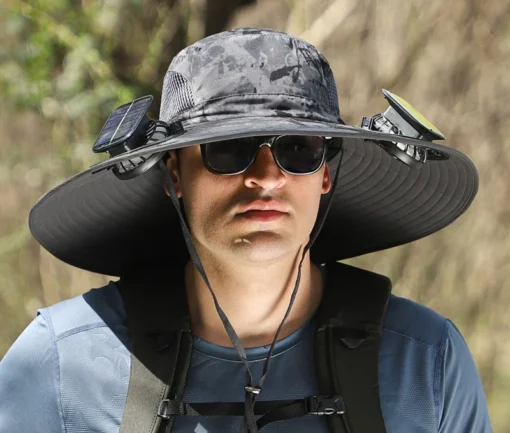 Wide Brim Solar Fan Outdoor Hat-Solar & USB Charging - Image 8