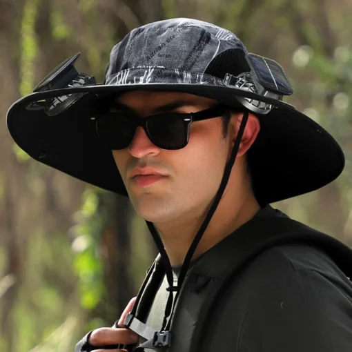 Wide Brim Solar Fan Outdoor Hat-Solar & USB Charging - Image 7