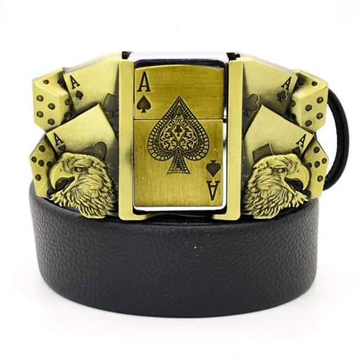 Fashionable punk leather belt with lighter