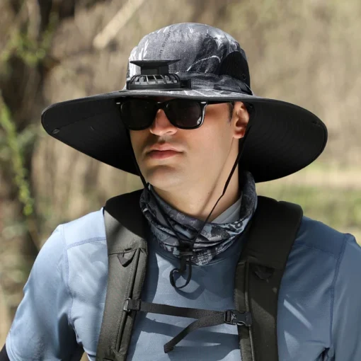 Wide Brim Solar Fan Outdoor Hat-Solar & USB Charging - Image 5