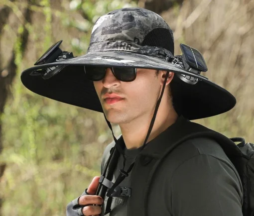 Wide Brim Solar Fan Outdoor Hat-Solar & USB Charging - Image 4