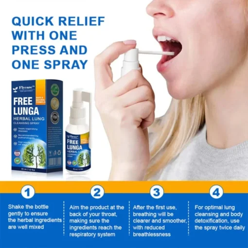 Experience quick relief with just one press and spray of FLYCARE™ FreeLunga. Its powerful formula enhances breathing and promotes lung health instantly.