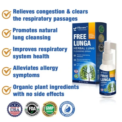 FLYCARE™ FreeLunga relieves congestion and clears respiratory passages, promoting natural lung cleansing and improving respiratory health while alleviating allergy symptoms.