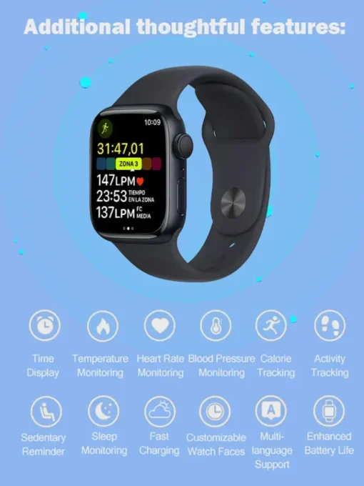 The LOVILDS™ wristband includes thoughtful features like time display, temperature and heart rate monitoring, blood pressure tracking, calorie counting, and sleep monitoring.