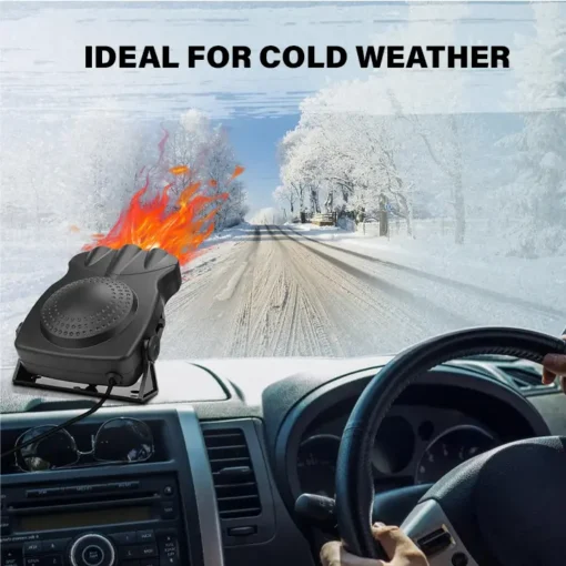 WarmBreeze heater in a car, providing clear visibility in foggy conditions