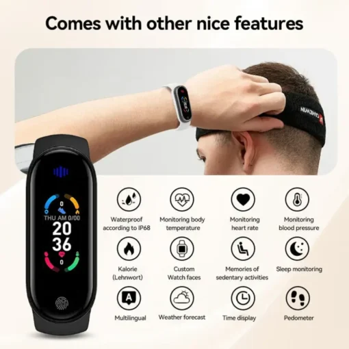 The CZTICLE™ bracelet is IP68 waterproof and monitors body temperature, heart rate, blood pressure, sleep, calories, steps, and much more for wellness.