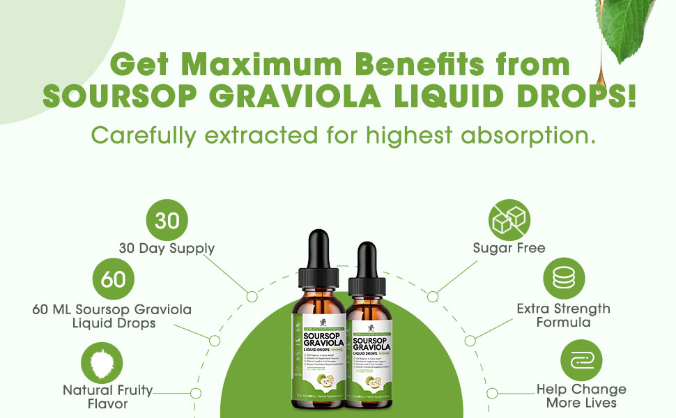 Soursop Graviola Liquid Drops are designed for fast absorption, ensuring your body benefits quickly from essential nutrients.