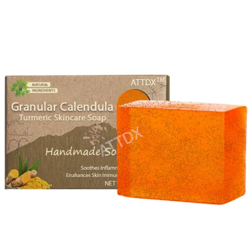 Relieve stress-induced skin issues with ATTDX™ Granular Calendula Turmeric Skincare Soap's calming properties.