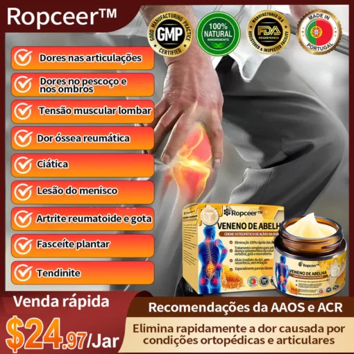 Ropceer™ Bee Venom Instant Ultra Pain Relief Healing Cream: Livre-se das dores articulares com um tratamento eficaz, recomendado por especialistas em saúde.