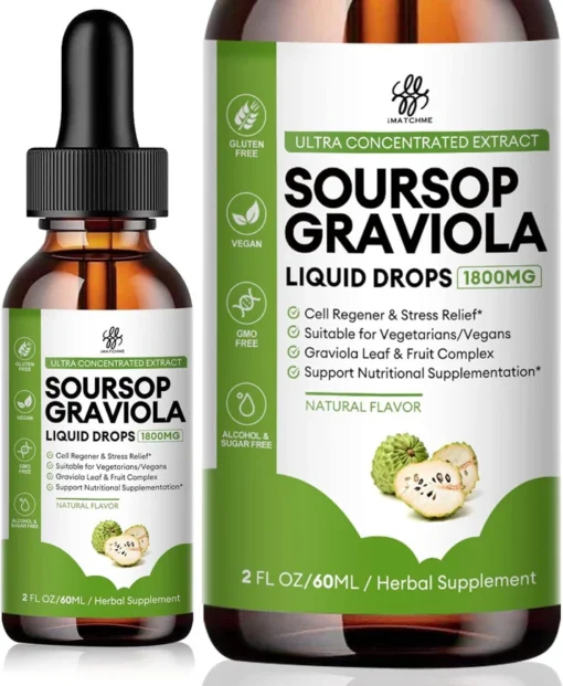 Enjoy the delicious flavor of Soursop Graviola Liquid Drops while benefiting from its rich antioxidant properties.