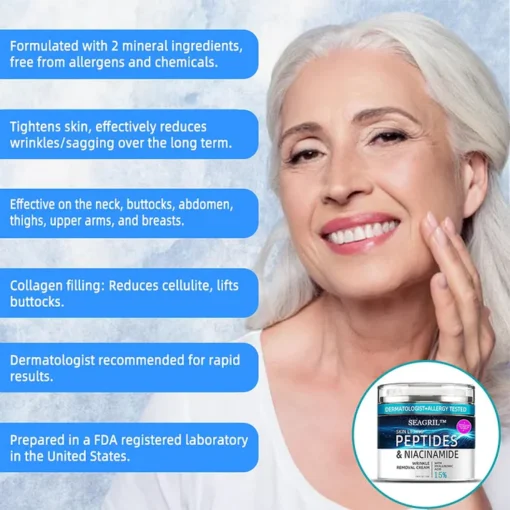 Achieve outstanding results on all body areas with SEAGRIL™ Skin Lifting Wrinkle Removal Cream—your secret to smoother skin.