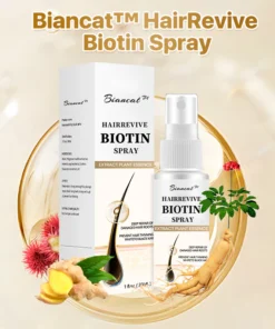 Enjoy thicker, stronger hair with Biancat™ HairRevive Biotin Spray, a natural solution to combat hair thinning and loss.