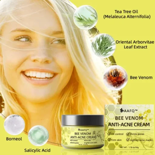 Bee Venom AAFQ™ Anti-Acne Cream offers a unique blend of bee venom and plant extracts for effective and gentle acne treatment.