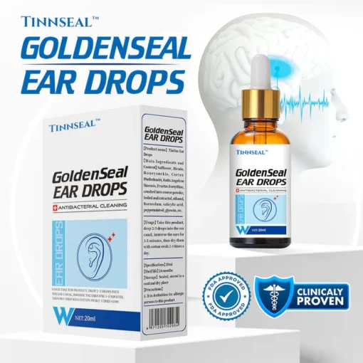 Tinnseal™ Goldenseal Ear Drops feature soothing herbs like Goldenseal and Eucalyptus for ear health.