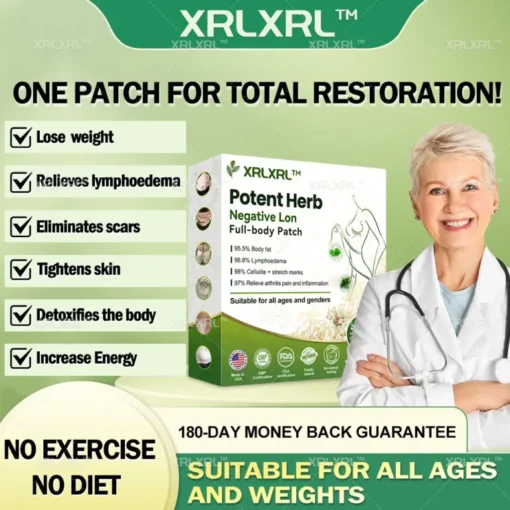 XRLXRL™ Potent Herb Negative Ion full-body Patch: Naturally reduces swelling, promotes weight loss, and firms skin for a smoother look.