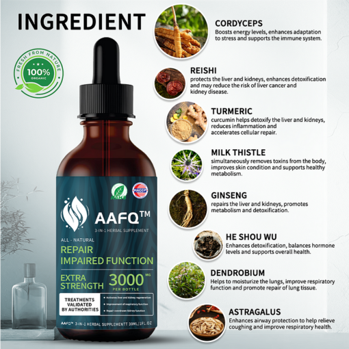 Boost your energy levels and reduce fatigue with AAFQ™ 3-in-1 Herbal Supplement.