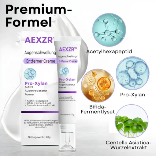 Mit AEXZR™ Augenschwellungs Entferner Creme erhalten Sie eine optimale Feuchtigkeitsversorgung für die empfindliche Haut um die Augen.