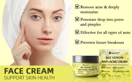 Experience the power of Bee Venom AAFQ™ Anti-Acne Cream, a dermatologist-tested solution for acne, ensuring a clear complexion without scars.