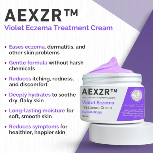 AEXZR™ Violet Eczema Treatment Cream is dermatologist-recommended and safe for sensitive skin, ensuring a trusted skincare option.