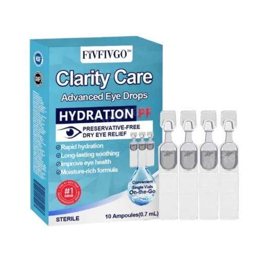 Enjoy long-lasting hydration with hyaluronic acid in Fivfivgo™ Clarity Care Advanced Eye Drops.