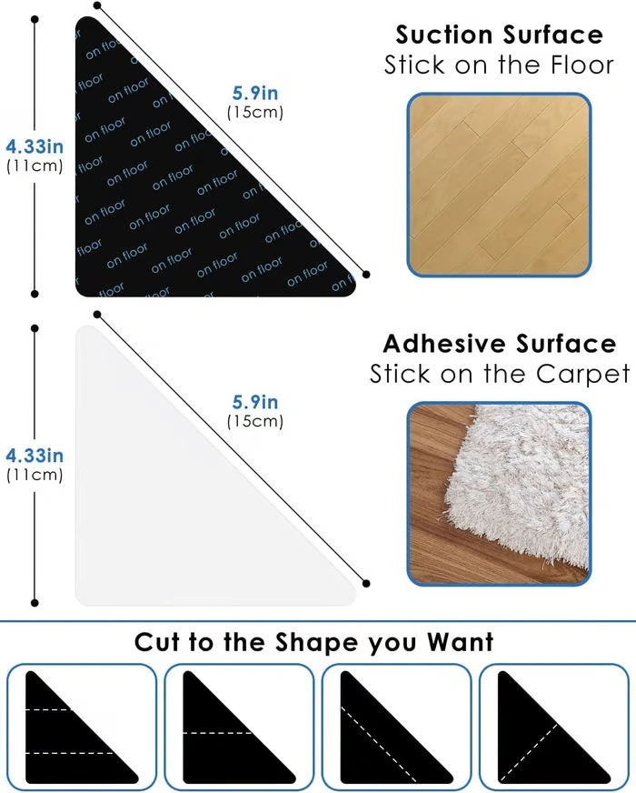 Carpet Non-Slip Mat: Washable and reusable rug grippers for long-lasting use.