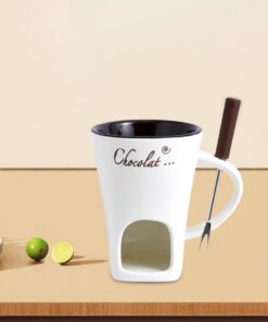 Heat-resistant and durable Ceramic Fondue Mug perfect for chocolate and cheese melting.