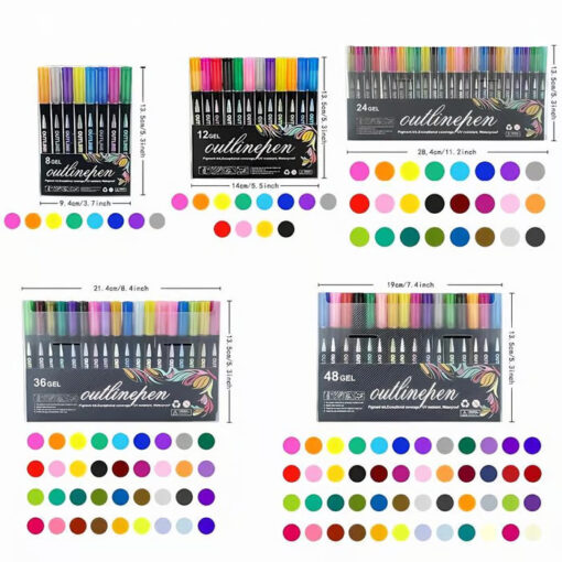 8/12/24/36/48 Colors Double Line Outline Art Pen Marker Pen with vibrant colors for detailed and creative artwork.