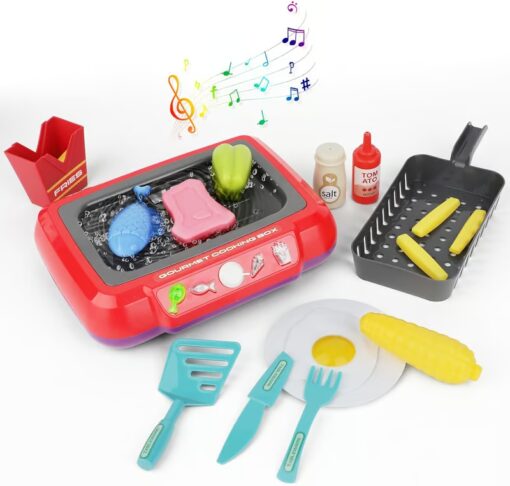 Kits Kitchen Toy Little Chef Cooking Set lets kids explore imaginative cooking with interactive food and frying sounds.