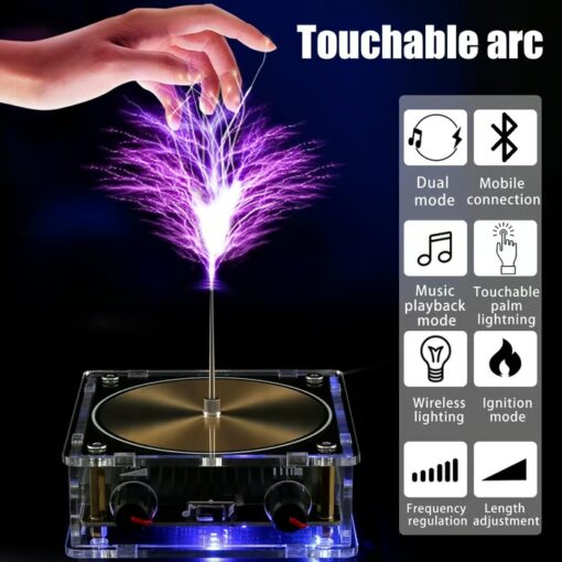 Musical Tesla Coil with upgraded top booster coil, producing impressive energy arcs.