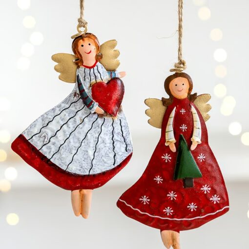 Bring warmth to your space with the Retro Iron Art Christmas Angel Decoration, made from iron and wood.