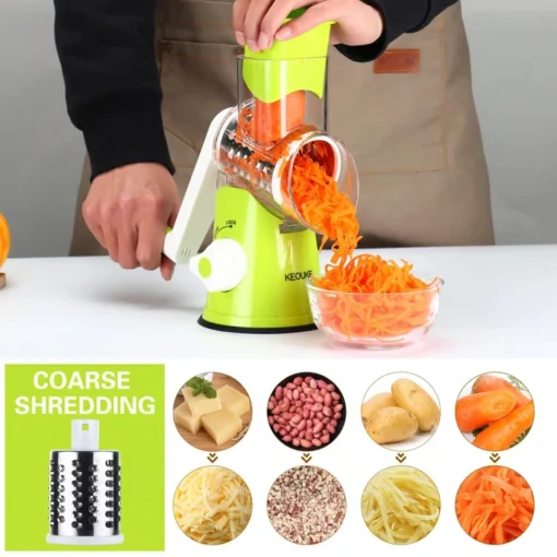 Rotary Vegetable Grater simplifies meal prep with its easy-to-assemble design and easy storage after use.