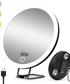 30X Makeup Mirror with 3 color modes for perfect lighting during makeup application.