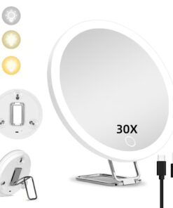 30X Makeup Mirror featuring a rechargeable 1500mAh battery for convenient use.