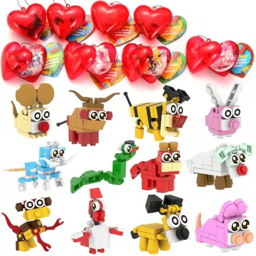 Play, build, and share love with Animal Building Blocks, a fun Valentine's Day gift with 24 animal blocks and a heart-shaped box.