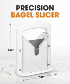 Bagel Guillotine Slicer delivers perfect, even bagel slices with a safety shield for easy and safe use.