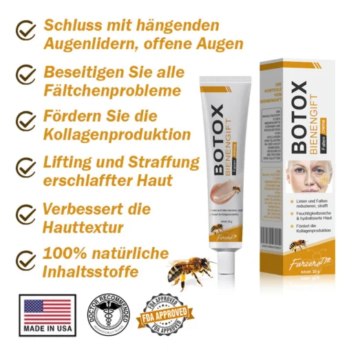 Verwöhnen Sie Ihre Haut mit intensiver Feuchtigkeit durch die Furzero™ Botox Bienengift Faltenentfernungscreme.